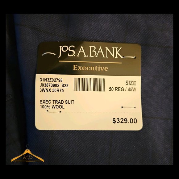 Jos. A. Bank Suit - 50R/45, Blue Windowpane Plaid, NWT - Picture 7 of 16